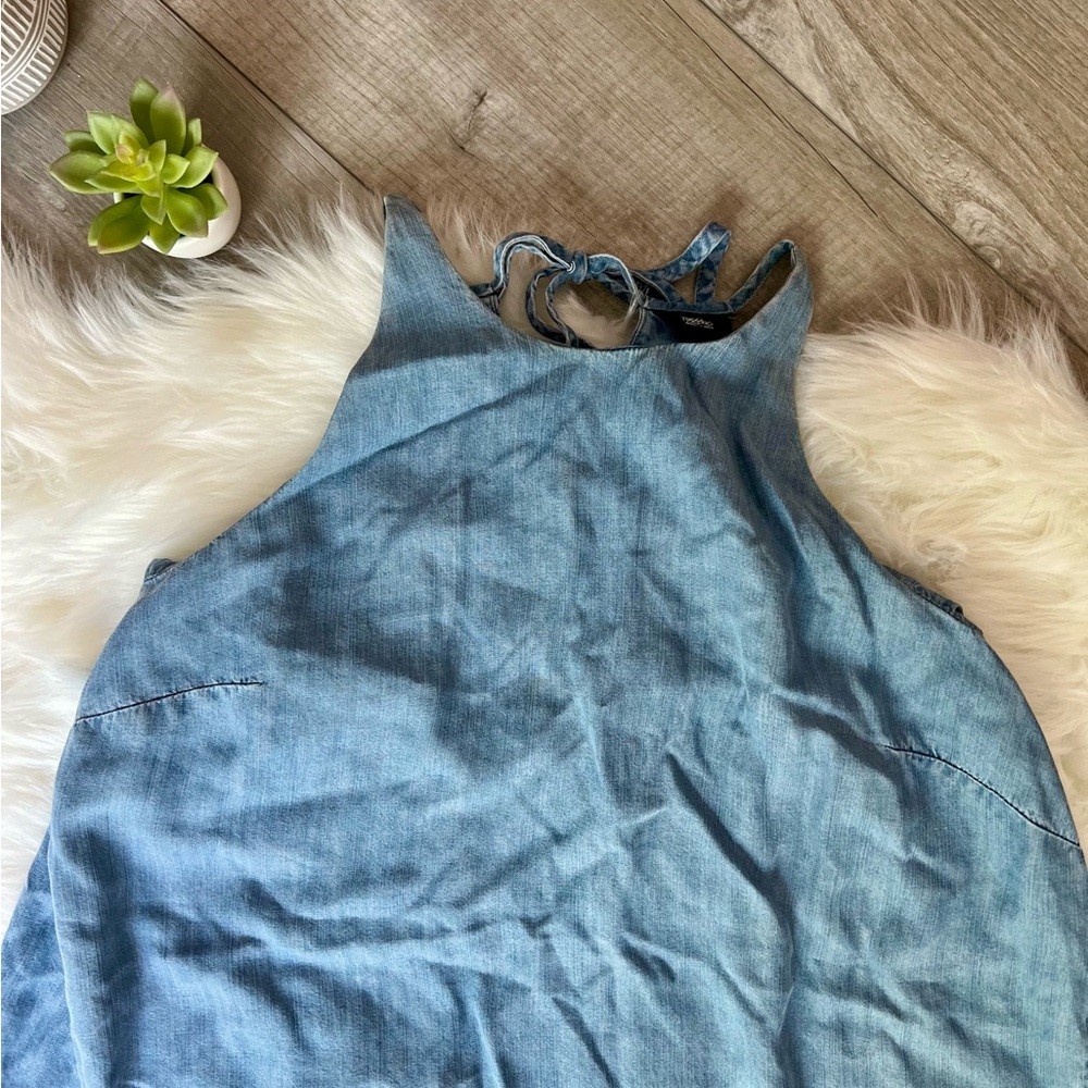 MOSSIMO | Chambray High Tie Neck, High Low Sun Dress (M) - Picture 3 of 12